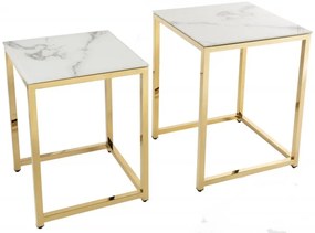 Neînvins Măsuță laterală Elegance set de 2 într-un cadru alb, auriu, cu aspect de marmură