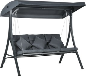 Outsunny Balansoar pentru Exterior de Grădină cu 3 Locuri și Acoperiș Reglabil, Perne Decorative, 202x115x168 cm, Gri | Aosom Romania