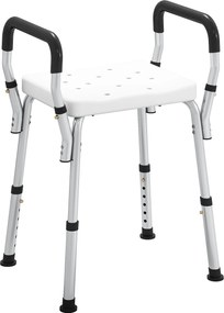 HOMCOM Taburet de duș pentru persoane în vârstă și cu dizabilități cu mânere, înălțime reglabilă, tălpi antiderapante, alb | Aosom Romania