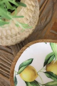 Tavă decorativă servire, stil mediteranean, decor lămâi, din lemn de mango, „Tours”