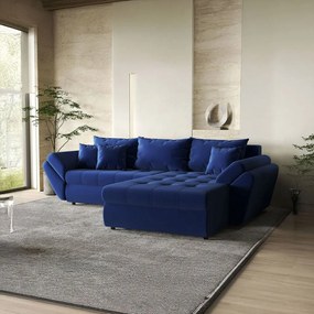Colțar extensibil dumonde cu ladă de depozitare si sezut confortabil din spuma high-density, Loana Royal Blue II 270x185 cm