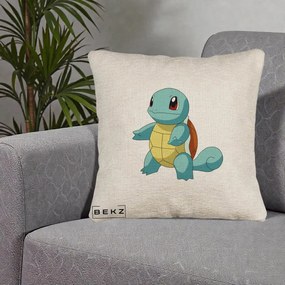 Perna Personalizata Squirtle Pokemon, 40x40 cm, Bej Canapea, Husa Detasabila, Perna Inclusa, BEKZ®