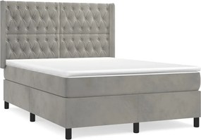vidaXL Pat box spring cu saltea, gri deschis, 140x190 cm, catifea