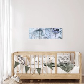 Tablou - Frescă florală pe un perete de cărămidă (cu ceas) (90x30 cm)