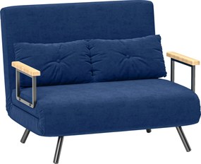HOMCOM Canapea Pat de 2 Locuri cu Spătar Reglabil pe 5 Nivele și 2 Perne din Material Capitonat, 102x73x81 cm, Albastru | Aosom Romania