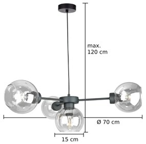 Lustră pe cablu KALIOPE 4xE27/60W/230V negru/transparent