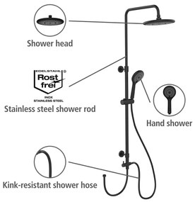 Set de duș negru din oțel inoxidabil 120 cm Water Saving – Wenko