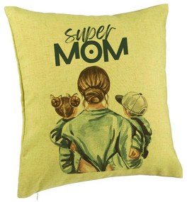 Perna Decorativa, Model Super Mom, 40x40 cm, Verde, Husa Detasabila, Burduf