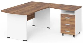 Statie de lucru de colt Manager 160 x 160 cm, dreapta, nuca warmia / alb