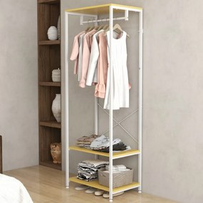 HOMCOM Suport 2 în 1 pentru Haine cu Depozitare Pantofi, Șină Suspendată și 2 Rafturi de Depozitare, 60x40x167.5 cm, Natural | Aosom Romania
