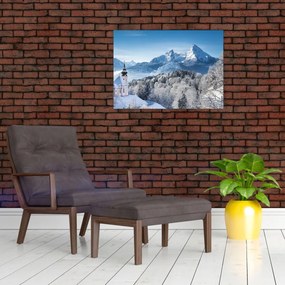 Tablou pe sticlă - O privire asupra peisajului de iarnă (70x50 cm)