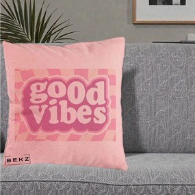 Perna Decorativa Good Vibes Retro Roz, 40x40 cm, Roz, Husa Detasabila, Perna Inclusa, BEKZ®