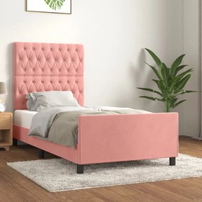 3125921 vidaXL Cadru de pat cu tăblie, roz, 90x200 cm, catifea