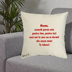 Cadou pentru Mama - Perna Personalizata Perna pentru Mama, 40x40 cm, Ecru, Husa Detasabila, Perna Inclusa, BEKZ®