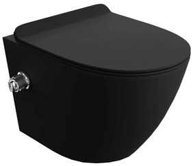 Set vas WC suspendat Rune Vedis cu functie de bideu Rimless negru mat si capac slim softclose