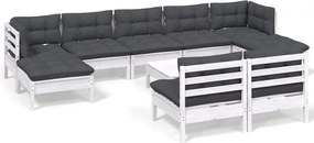 vidaXL Set mobilier de grădină cu perne, 10 piese, alb, llemn de pin