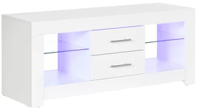 HOMCOM Comodă TV Modernă 55" cu LED RGB (12 Culori), Telecomandă Inclusă, Lemn cu Etajere din Sticlă, Dimensiune 120x40x50cm, Alb | Aosom Romania