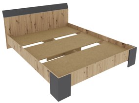 Pat Pedro, 200 x 160 cm, saltea spuma inclusa, Stejar Artisan/Antracit