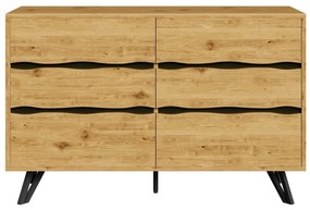 Comodă cu 6 sertare, picioare metalice, mult spațiu de depozitare, 120x40x75,5 cm, Culoare naturală