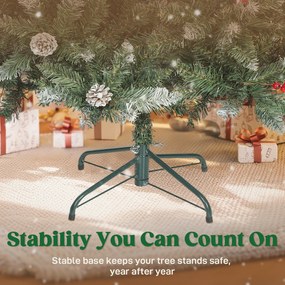 HOMCOM Brad de Crăciun Înalt de 210 cm cu 928 de Ramuri, Brad Artificial de Interior cu Conuri și Boabe Roșii Decorative, Bază Metalică, Verde | Aosom Romania