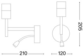 Lampă LED de perete cu montură Ideal Lux SET UP 1xE27/42W+LED/3W/230V USB negru