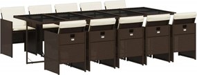 vidaXL Set mobilier de grădină cu perne, 11 piese, maro, poliratan
