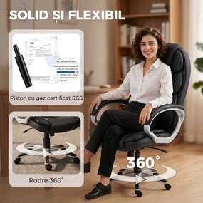 HOMCOM Scaun Birou Ergonomic Rotativ din Piele PU, Funcție Legănare, Înălțime Reglabilă, Capacitate 120kg, Negru | Aosom Romania