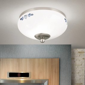 Plafoniera clasica Landhaus 21cm crom satin/ sticla opal decor albastru