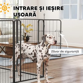 PawHut Țarc cu 12 Panouri din Oțel pentru Câini de Talie Medie, 80 cm Înălțime, Negru | Aosom Romania