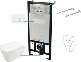 Set vas wc suspendat cu capac Deante Hiacynt New rimless, rezervor incastrat si clapeta actionare Slim alb