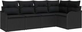 vidaXL Set de canapele pentru grădină 5 pcs Negru poliratan