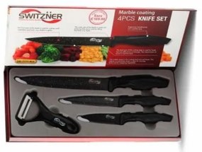 Set cuțit și decojitor Switzňer SW-5555-BLK, 4 piese, Decojitor, Acoperire ceramică, Ascuțire laser, Oțel inoxidabil, Negru