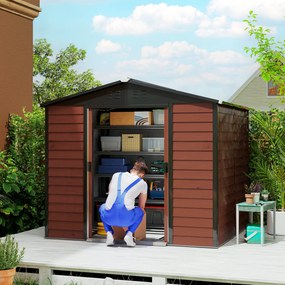 Outsunny Casa din metal, rezistent la intemperii și rugină, cu lacăt, 2,40 x 2,06 x 1,98 m, lemn | Aosom Romania