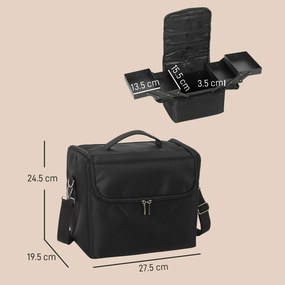 HOMCOM Trusă Machiaj Profesională, 4 Compartimente Interioare Detașabile, Curea și Mâner, 27,5x19,5x24,5 cm, Negru | Aosom Romania