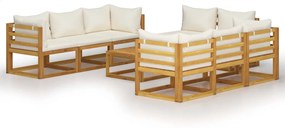 3057642 vidaXL Set mobilier grădină cu perne crem, 9 piese, lemn masiv acacia