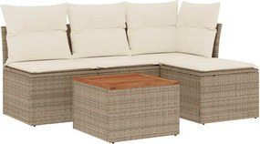 vidaXL Set canapele de grădină cu perne, 5 piese, bej, poliratan