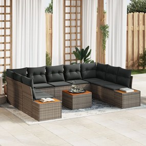 vidaXL Set de canapele pentru grădină cu pernă 10 pcs Gri Rattan poli