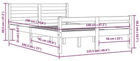 Cadru de pat mic Double 4FT, gri, 120x190 cm, lemn masiv Gri, 120 x 190 cm