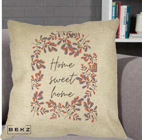 Perna Decorativa Home Sweet Home Frunze Colorate, 40x40 cm, Crem, Husa Detasabila, Perna Inclusa, BEKZ®
