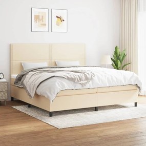 vidaXL Pat box spring cu saltea, crem, 200x200 cm, textil