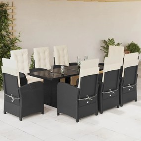 vidaXL Set mobilier de grădină cu perne, 9 piese, negru, poliratan