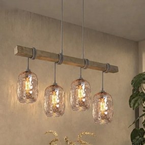 Brilagi - Lustra suspendată pe cablu WOOD GLASS 4xE27/60W/230V pin/gri/maro fumuriu