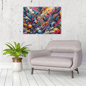 Tablou pe sticlă - Graffiti multicolor (70x50 cm)