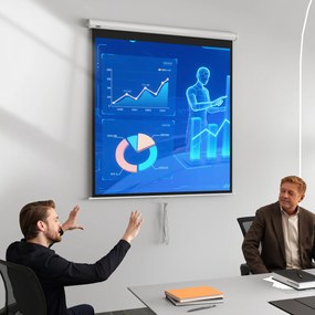 HOMCOM Ecran de Proiecție TV și Proiector de Cinema 4k, Fixare pe Perete sau Tavan, 149x149 cm, Alb | Aosom Romania