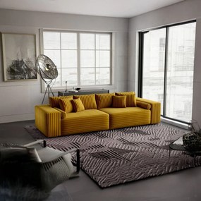 Canapea extensibilă dumonde cu ladă de depozitare si sezut confortabil din spuma high-density, Marbela Ambience Mustar XXL 295x100 cm