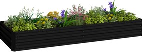 Outsunny Pat de grădină dreptunghiular jardiniere exterioară 241 x 90,5 x 30 cm tablă de oțel ondulată negru | Aosom Romania