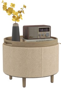 HOMCOM Pouf rotund taburet de odihnă cu depozitare, capac reversibil, mobilier 3 în 1 picior din lemn bej | Aosom Romania