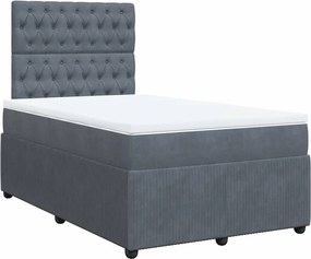 vidaXL Pat box spring cu saltea, gri închis, 120x200 cm, catifea