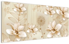 Tablou - Compoziție flori aurii (120x50 cm)