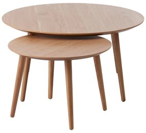 Măsuțe de cafea în culoare naturală 2 buc. rotunde cu aspect de lemn de stejar ø 88 cm Adda – Unique Furniture